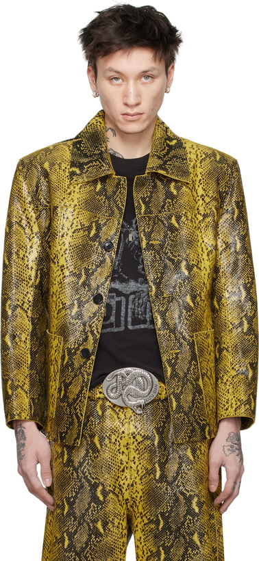 Photo: LU'U DAN Black & Yellow 'Year of the Snake' Creep Leather Jacket