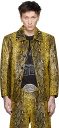 LU'U DAN Black & Yellow 'Year of the Snake' Creep Leather Jacket