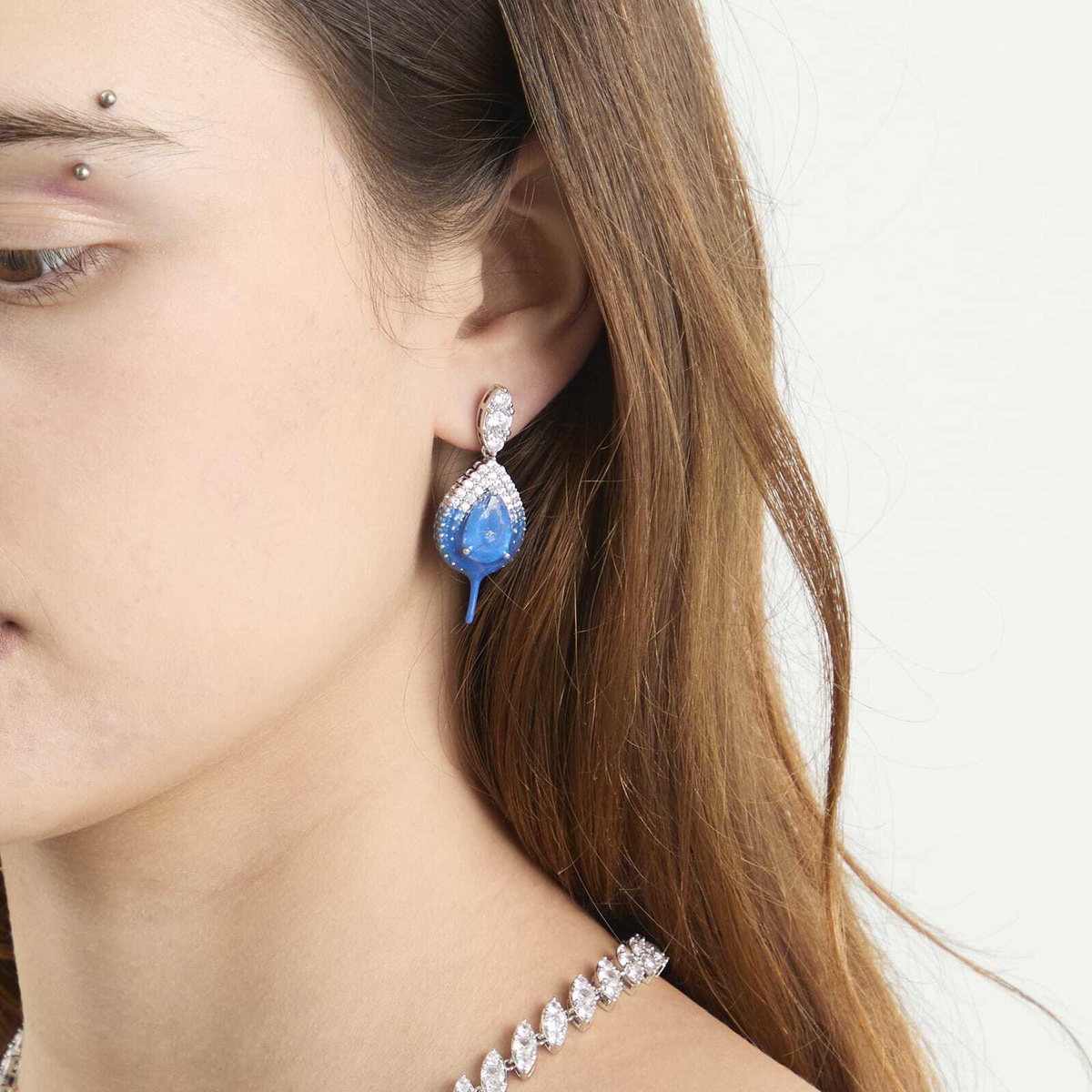 Ottolinger Women's Dipped Diamond Earrings in Royal Blue 