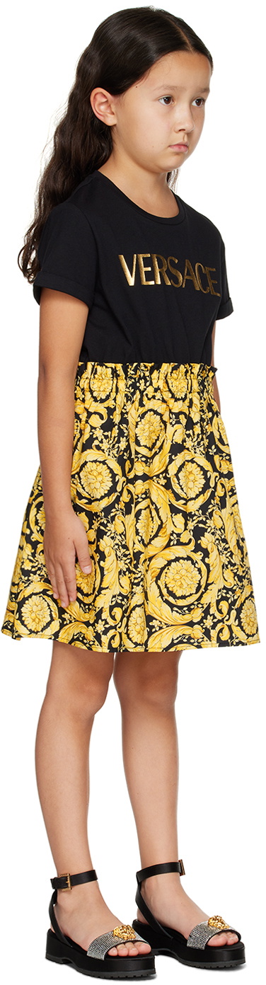 Versace Kids Black & Gold Barocco Dress