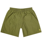Alexander McQueen Men's Dots Skull Swim Shorts in Khaki/Lime