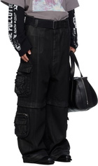 LU'U DAN Black Coated Denim Cargo Pants