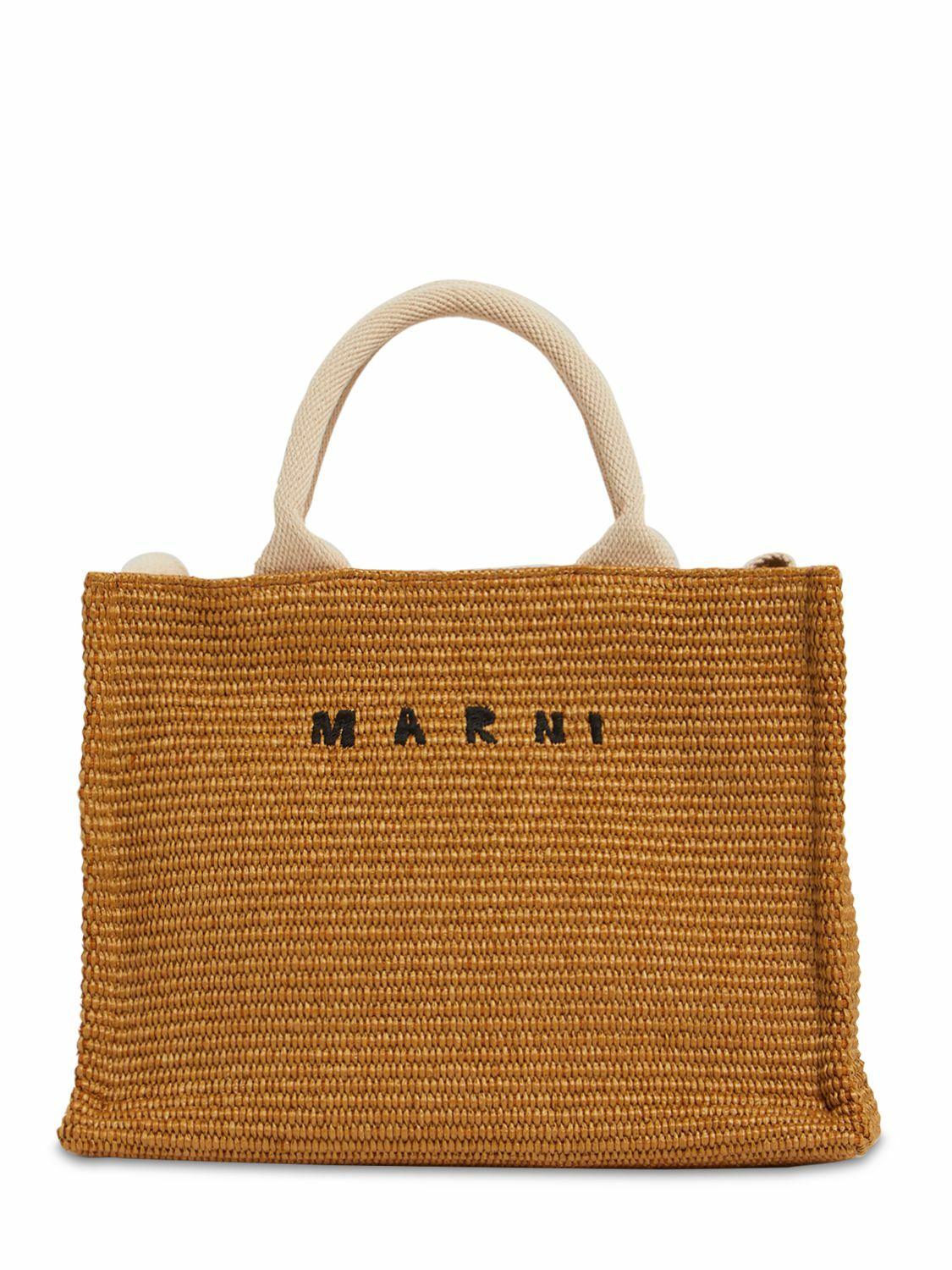 【MARNI】Lapia Effect Mini Tote Bag ★送料関税込★追跡可能★ Brown raffia-effect tote mini bag | Marni