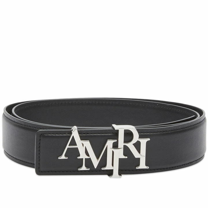 Photo: AMIRI Men's 4cm Staggered Logo Belt in Black/Nickel