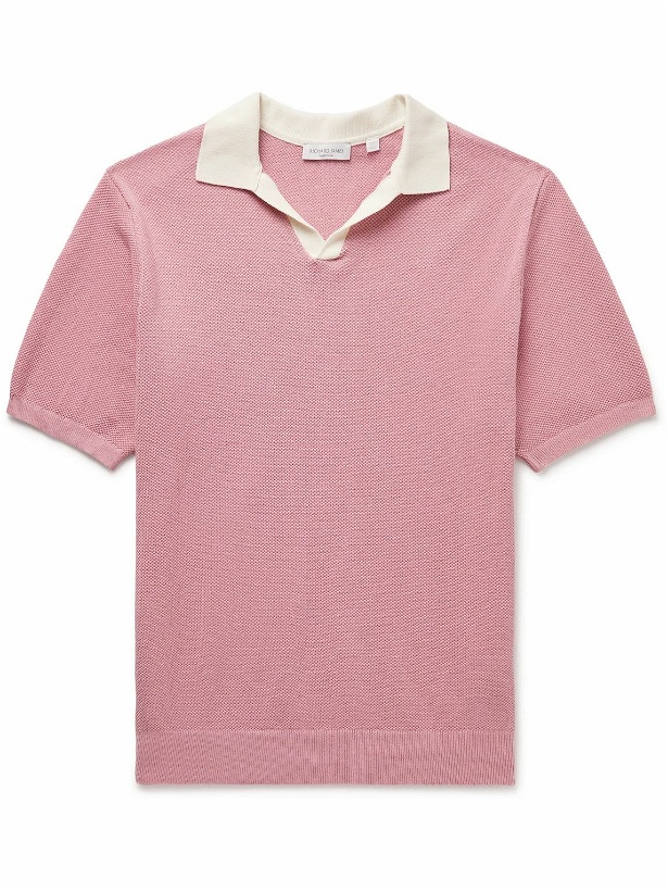 Photo: Richard James - Honeycomb-Knit Organic Cotton Polo Shirt - Pink