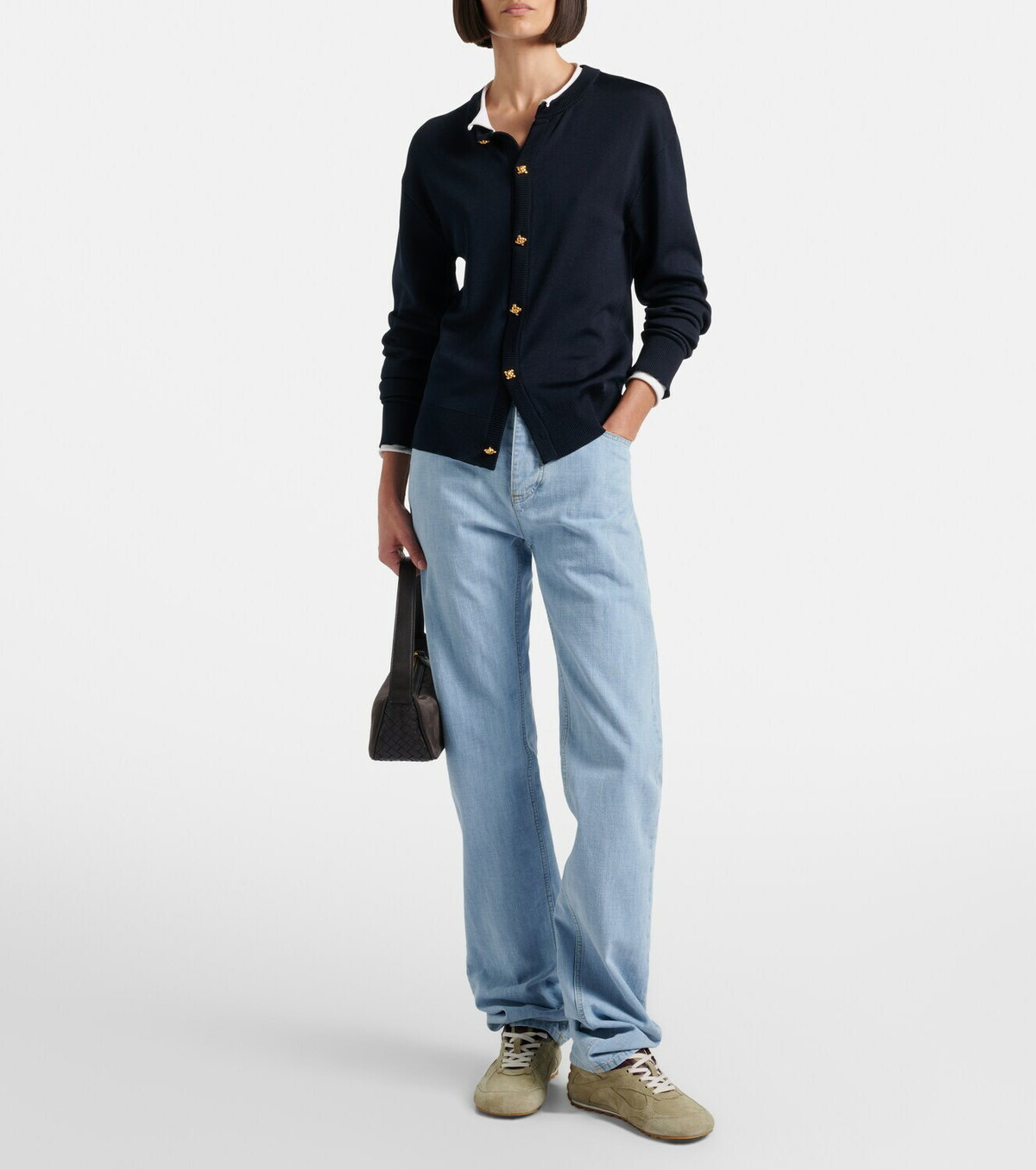 Bottega Veneta Intrecciato leather-trimmed straight jeans