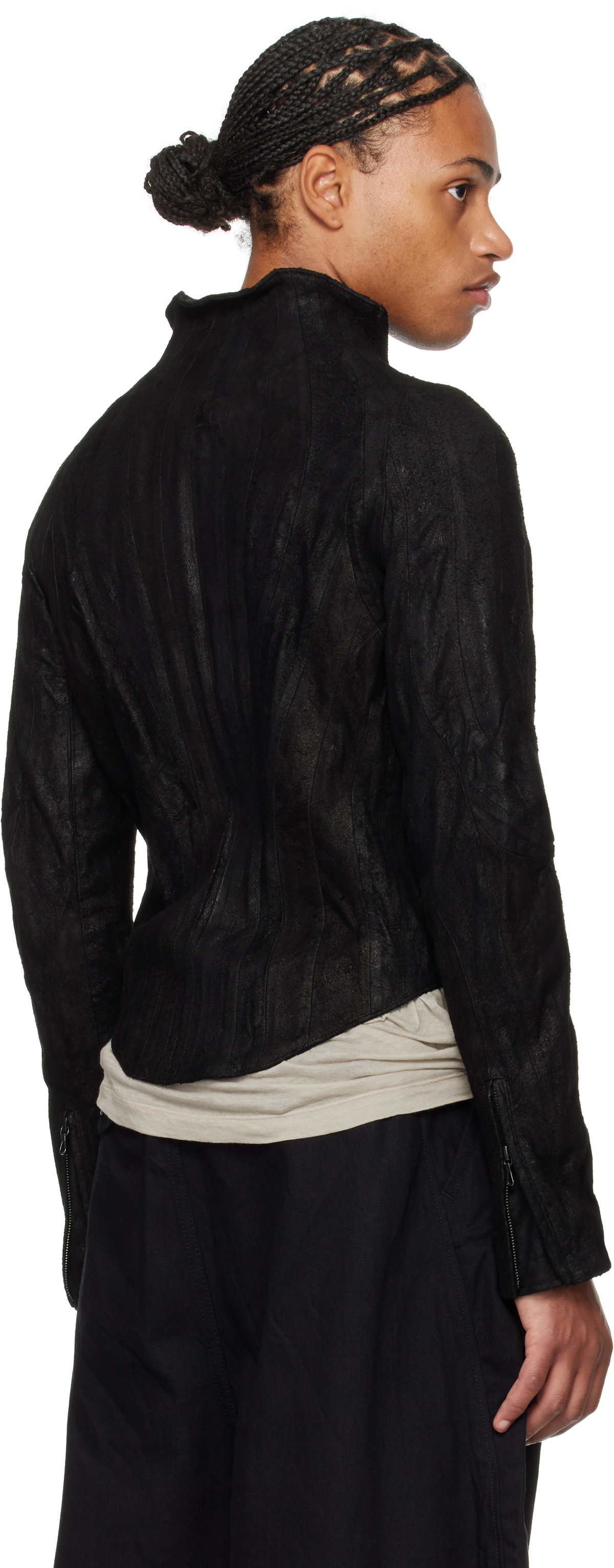 Julius Black Warped Leather Jacket