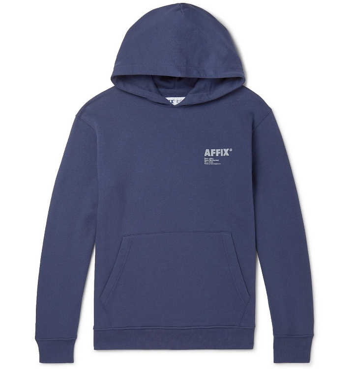 Photo: AFFIX - Logo-Print Fleece-Back Cotton-Jersey Hoodie - Blue