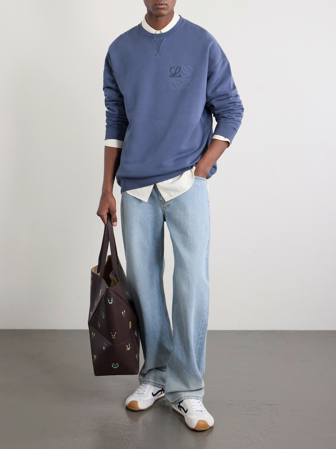 LOEWE - Logo-Embroidered Printed Cotton-Jersey Sweatshirt - Blue