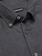 TOM FORD - Slim-Fit Button-Down Collar Cotton and Cashmere-Blend Chambray Shirt - Gray