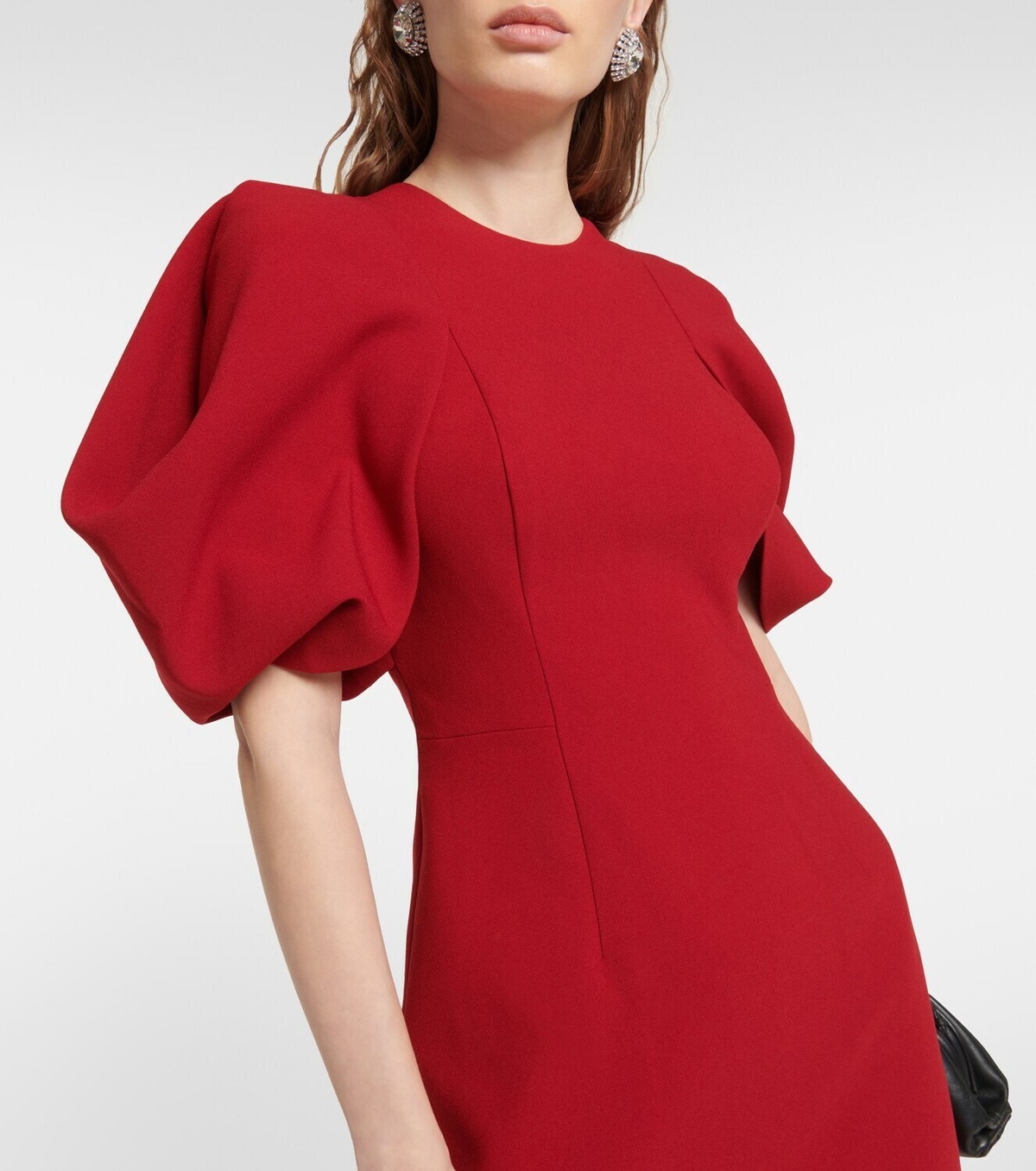 Cape-effect tie-detailed ruffled crepe dress