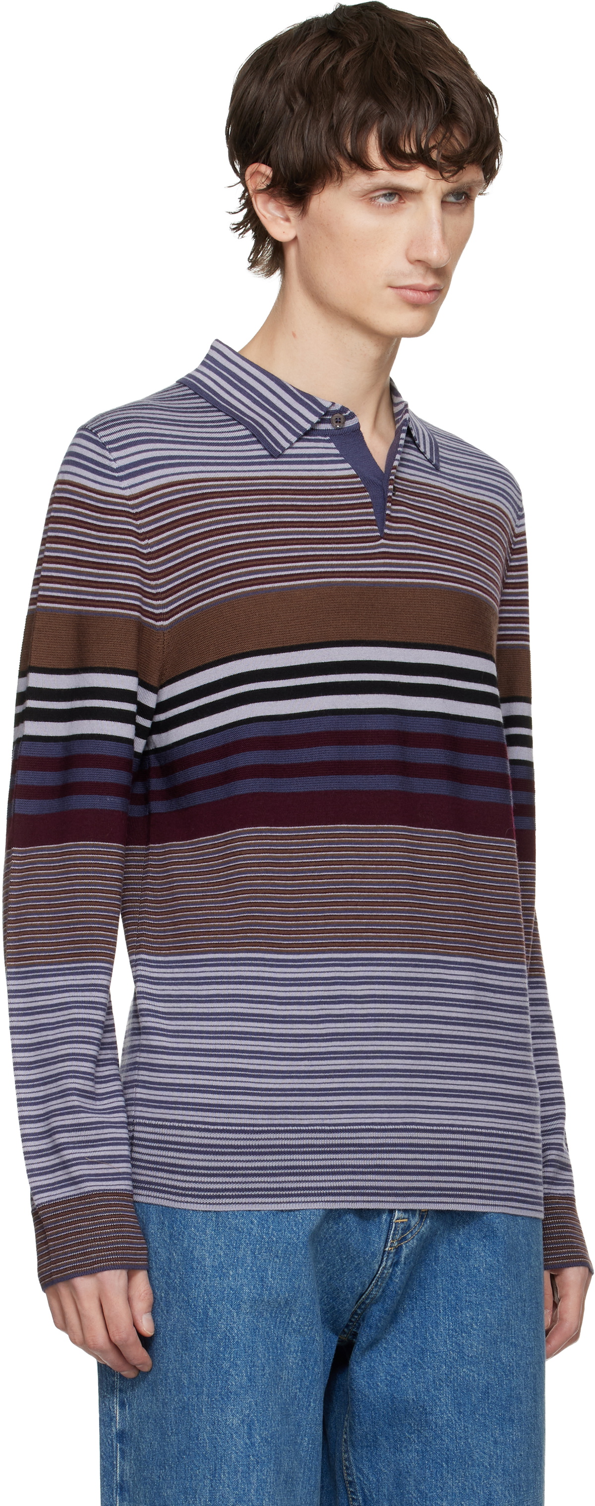 PS by Paul Smith Purple Merino Wool Stripe Long-Sleeve Polo