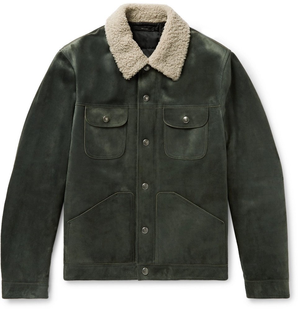 Photo: TOM FORD - Shearling-Trimmed Suede Down Trucker Jacket - Men - Gray green