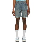 Amiri Indigo and Pink Denim Thrasher Track Shorts