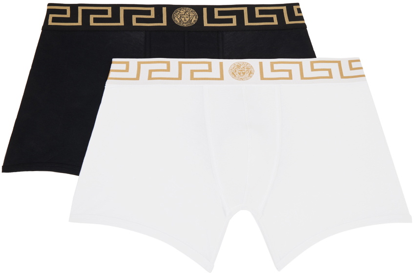 Versace Underwear Two-Pack Black & White Greca Border Boxers Versace ...