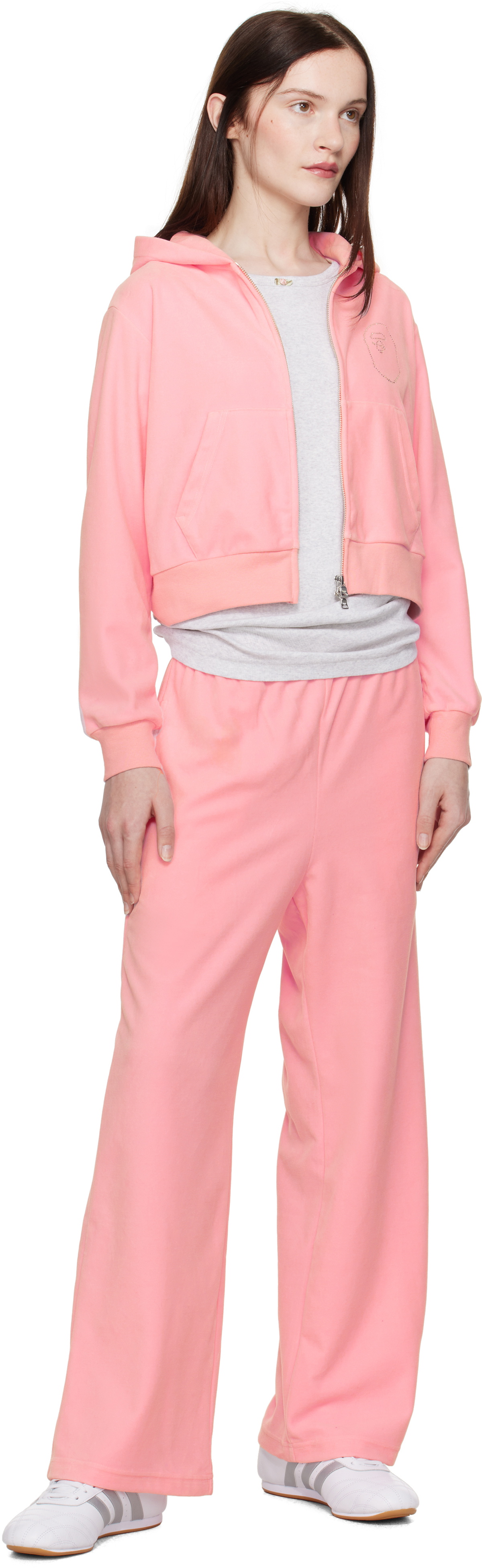 BAPE Pink Crystal Stone Ape Head Velour Lounge Pants