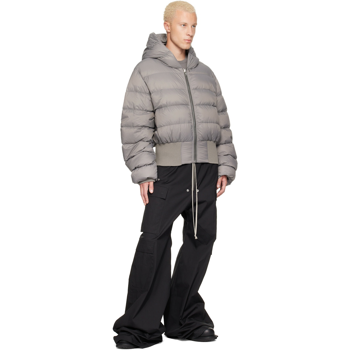 Rick Owens Gray Tower Nylon Duvet Hooded Down Jacket