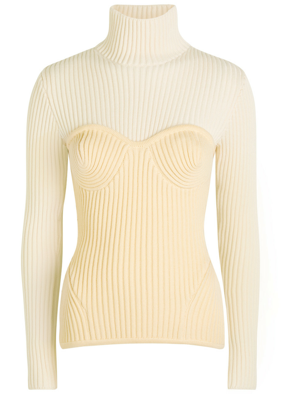 Jean Paul Gaultier Layered Ribbed Wool-blend top Cream