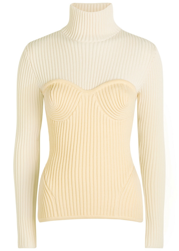 Photo: Jean Paul Gaultier Layered Ribbed Wool-blend top Cream
