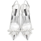 Dolce and Gabbana Silver Mesh Bejewelled Bow Slingback Heels