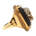 Alexander McQueen Gold and Black Skull Jewelled Ring