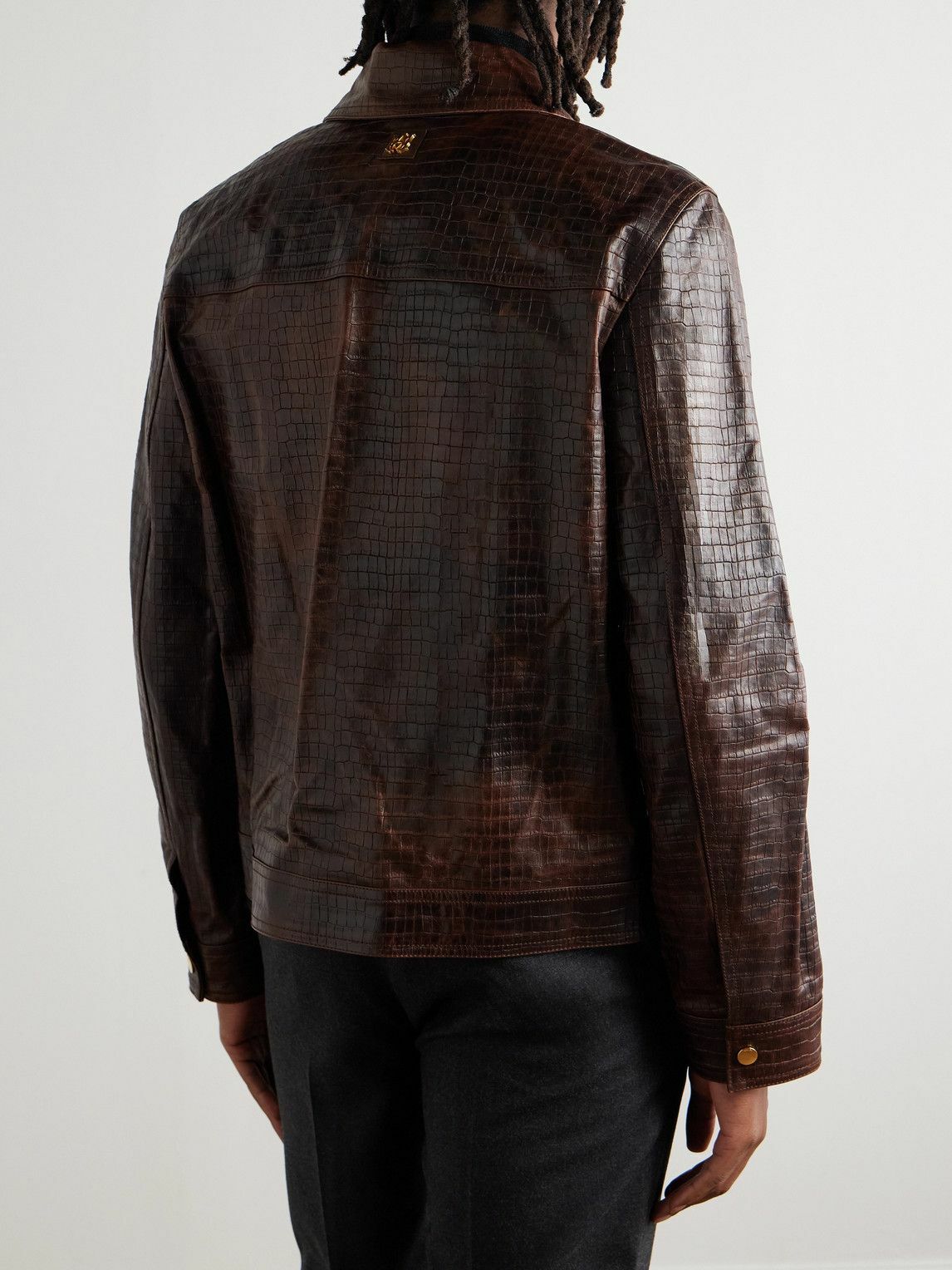 AMIRI - Croc-Effect Leather Jacket - Brown