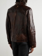 AMIRI - Croc-Effect Leather Jacket - Brown