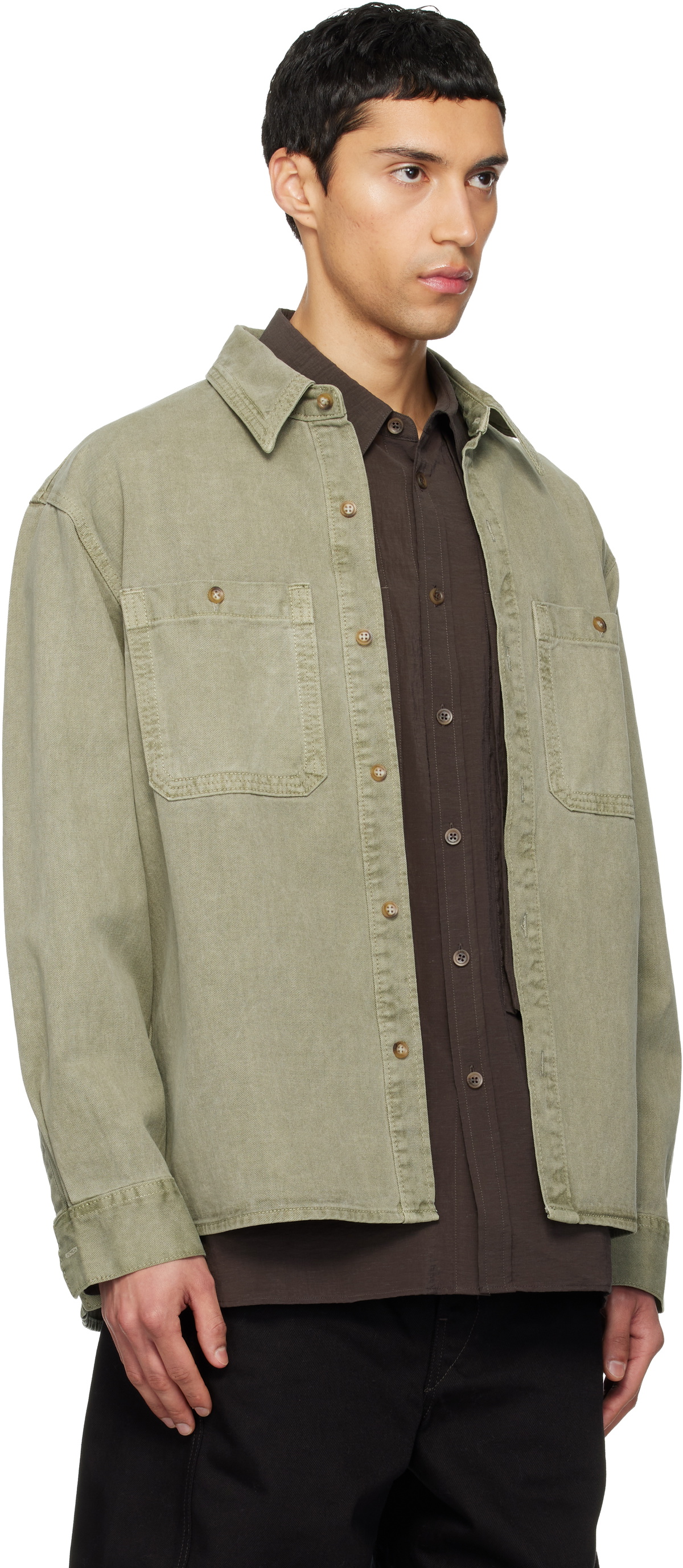 LE17SEPTEMBRE Green Garment-Dyed Denim Shirt