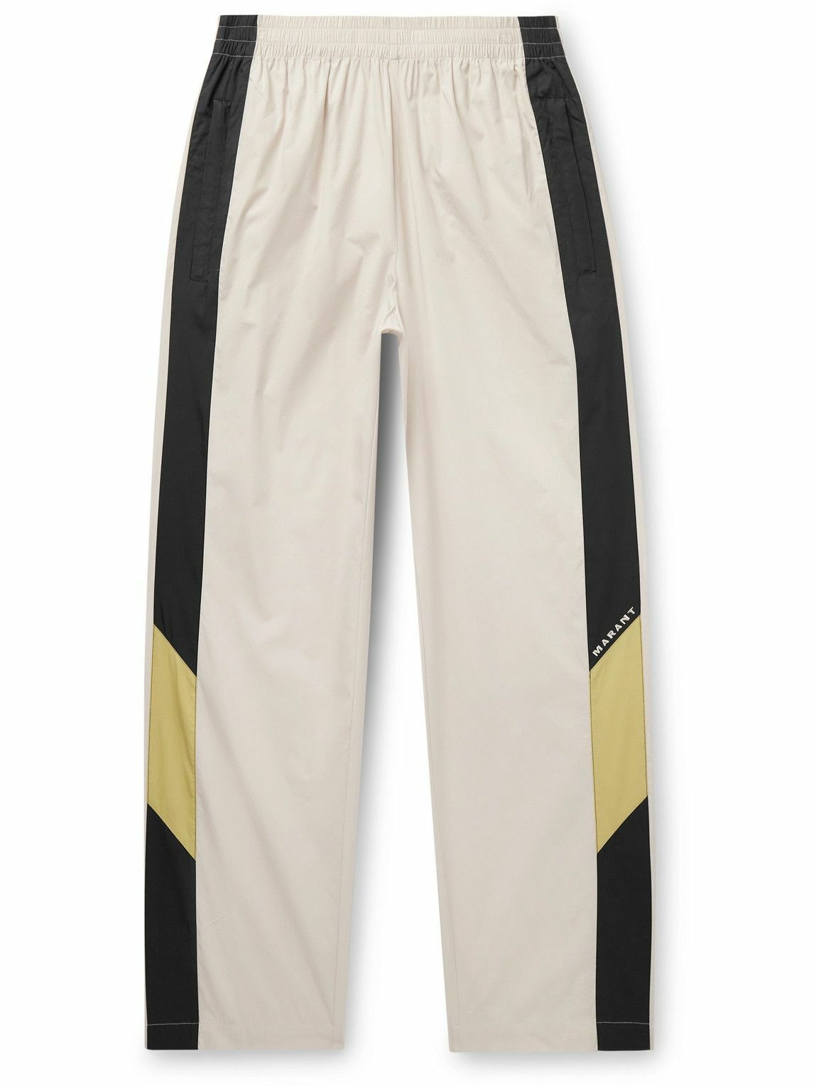 Photo: Marant - Bryton Wide-Leg Logo-Embroidered Colour-Block Cotton-Blend Shell Track Pants - Neutrals