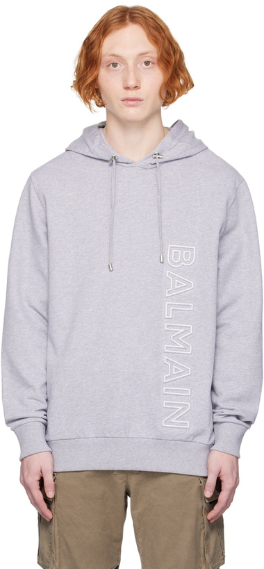 Photo: Balmain Gray Embossed Hoodie