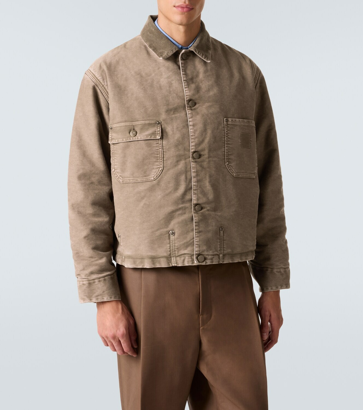 Maison Margiela Corduroy-trimmed distressed denim jacket