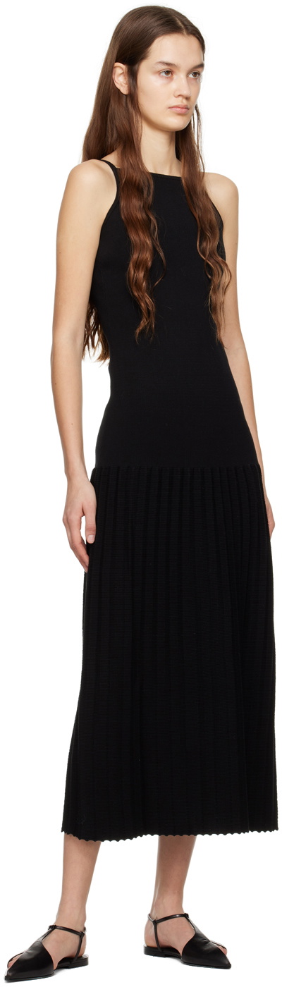 WYNN HAMLYN Black Accordion Slip Maxi Dress