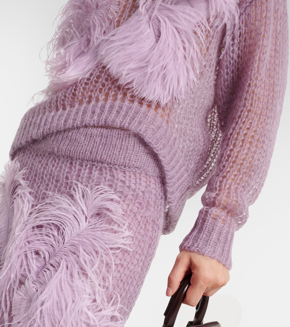 The Attico Feather-trimmed open-knit mohair-blend sweater