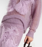 The Attico Feather-trimmed open-knit mohair-blend sweater