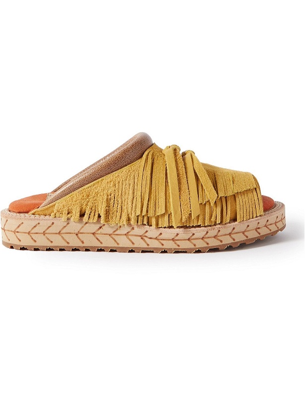 Photo: KAPITAL - Fringed Leather-Trimmed Suede Sandals - Yellow