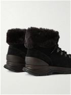 Brioni - Faux Fur-Trimmed Suede Hiking Boots - Black