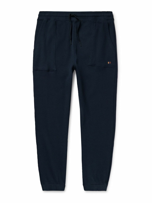 Photo: Paul Smith - Tapered Logo-Embroidered Waffle-Knit Cotton-Blend Sweatpants - Blue