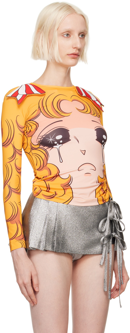 Pushbutton Yellow Crying Girl Ribbon Long Sleeve T-Shirt