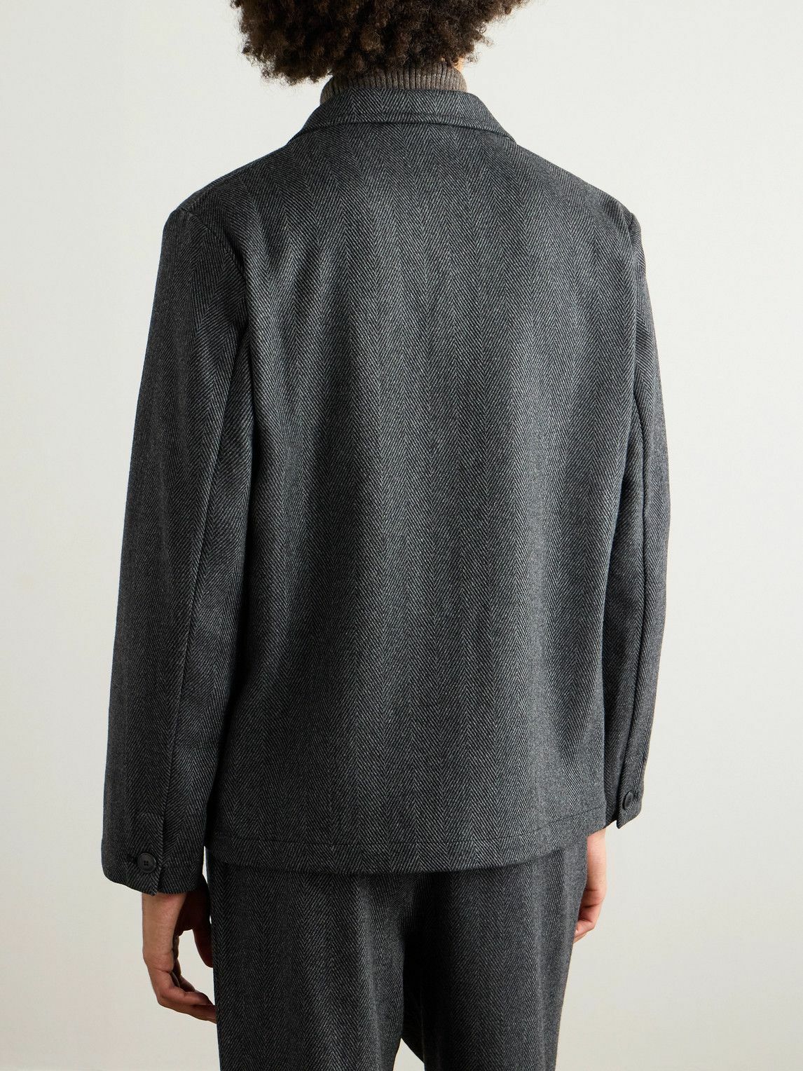 MILES LEON - Traveler Herringbone Wool and Cashmere-Blend Shirt Jacket - Gray