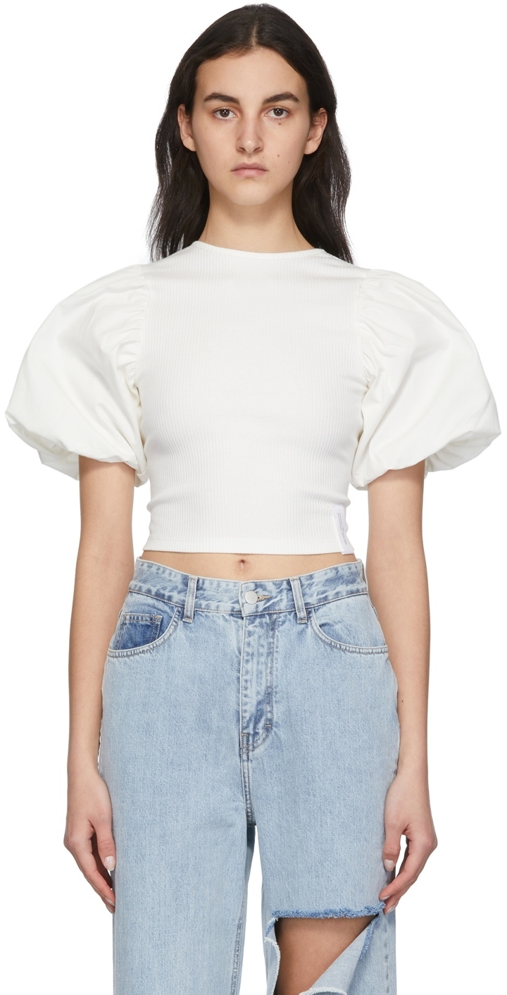 Rokh White Puff Sleeve T-Shirt