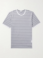 THOM BROWNE - Grosgrain-Trimmed Striped Cotton-Jersey T-Shirt - Gray