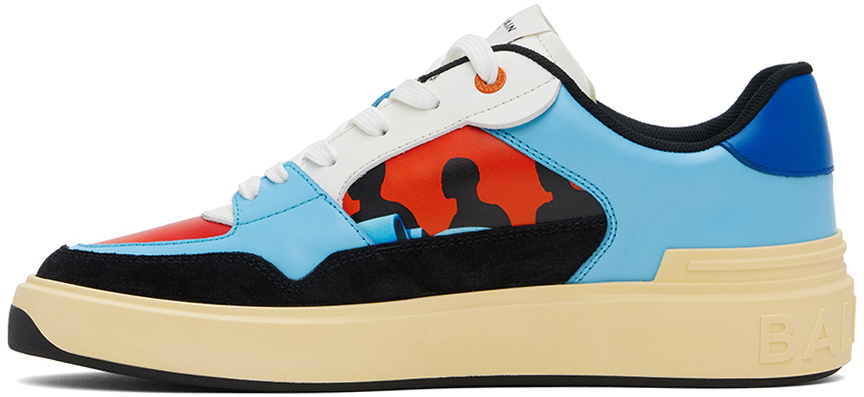 Balmain Blue & Red Calfskin B-Court Flip Prince Gyasi Print  display picture 1