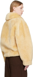Helmut Lang Beige Reversible Shearling Bomber Jacket
