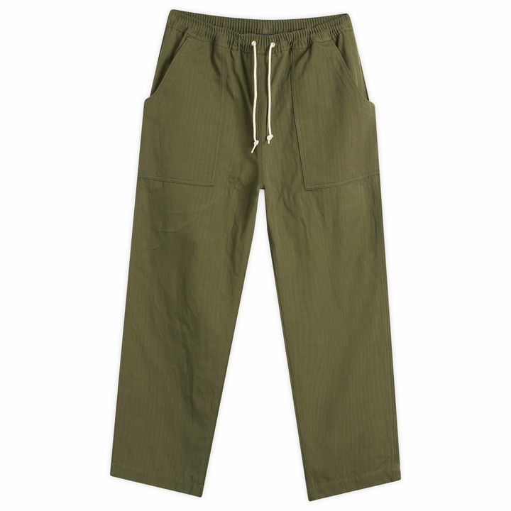 Photo: Comme des Garçons Homme Men's Cotton Linen Herringbone Trousers in Khaki