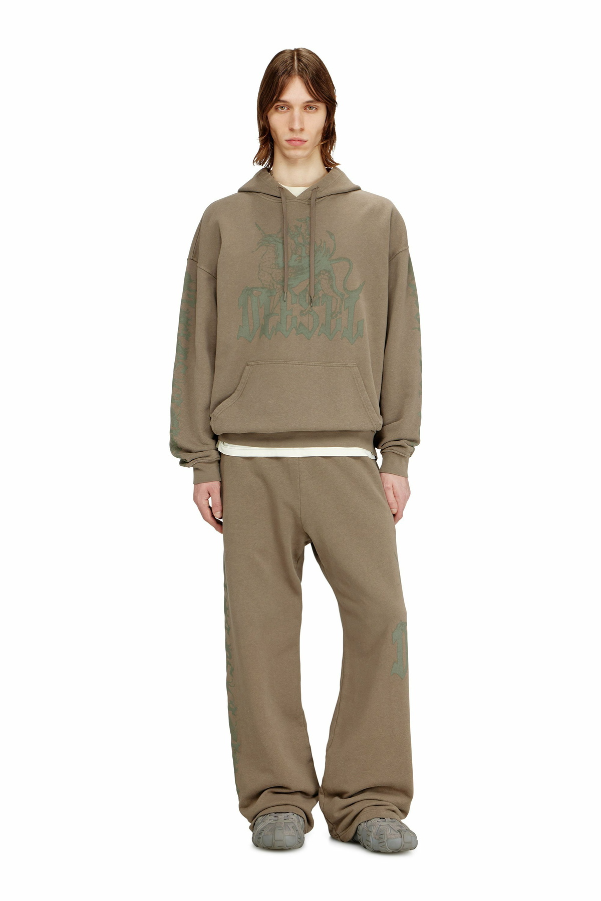 Diesel Treated hoodie with griffin print - Sweaters Mens in Brown