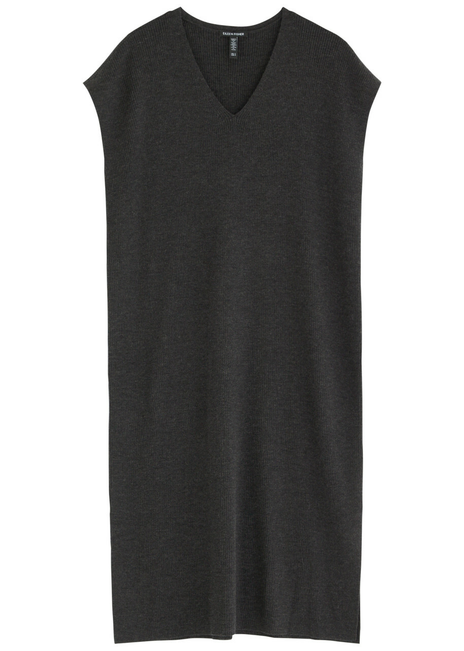 eileen fisher jersey jumper dress SZ PM Eileen Fisher Jewel Neck Merino Jersey Asymettrical Dress NWT