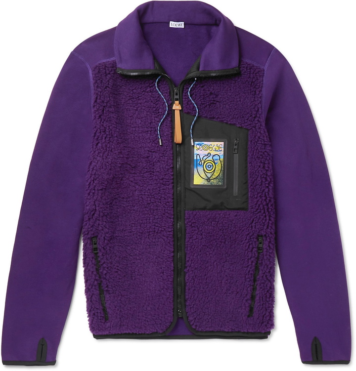 Photo: Loewe - Logo-Appliquéd Sherpa and Cotton-Jersey Jacket - Purple