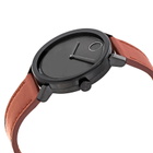 Movado Bold Black Sunray Dial Cognac Leather Mens Watch 3600537
