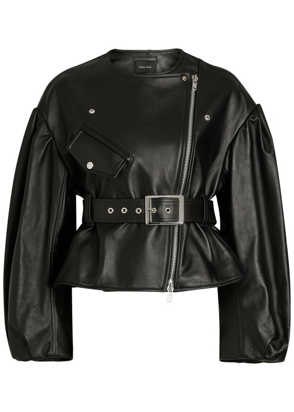 Photo: Simone Rocha Belted Leather Biker Jacket Black