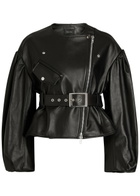 Simone Rocha Belted Leather Biker Jacket Black